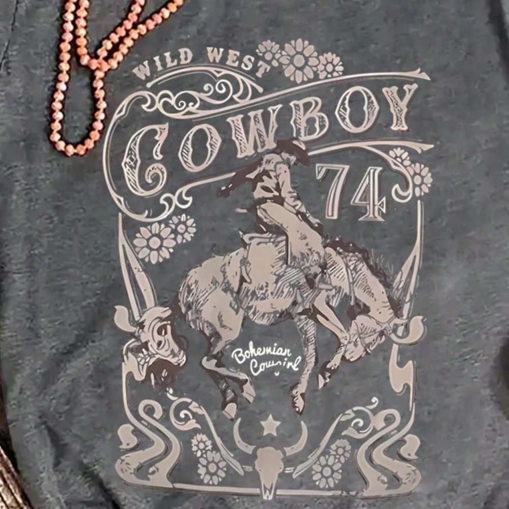 WOMENS WILD WEST COWBOY TEE SHIRT - Picture 3 of 4